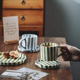 Popxstar  Retro Minimalist Striped Hand Drawn Cups Plate Set Ceramic Tableware Coffee Cups Afternoon Tea Milk Mugs Drinkware Holiday Gifts
