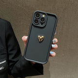 Popxstar 3D Gold Heart Silicone Soft Phone Case For iPhone 15 14 13 12 11 16 Pro Max XS XR 7 8 Plus SE 2020 Shockproof Candy Matte Cover
