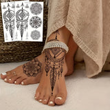 Popxstar  2pcs Black Mandala Tattoo Stickers for Girls, Black Lace Lotus Tattoo Mandala Flower Fake Jewelry Pendant Pattern