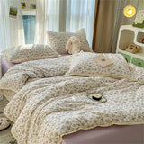 Popxstar INS Girls Cherry Soft Bedding Set Washed Cotton Bed Sheet Queen King Size Duvet Set Flower Comforter Set Pillowcase Bed Linens
