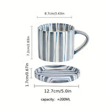 Popxstar  Retro Minimalist Striped Hand Drawn Cups Plate Set Ceramic Tableware Coffee Cups Afternoon Tea Milk Mugs Drinkware Holiday Gifts