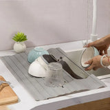 Silicone Kitchen Storage Rack Heat resistant Space Saving Sink Drainer Mat with Pocket Folding Makeup Drainer Rack Bathroom