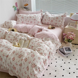 New Cotton A Class Embroidery Four-Piece Set - Brown Sheet Bed Cover Girls Quilt Cover