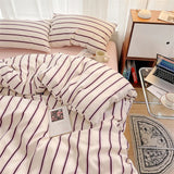 Popxstar  Pure Cotton Home Textile Blue Striped Bedding Set Simple Soft Duvet Cover Sheet Pillowcase Ins Style Bed Linens Queen King Size