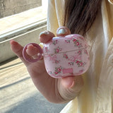Popxstar  Lovely Pink Flower Gloss Soft Earphone Case for AirPods Pro 2 With Keychain for AirPods 4 3 2 1 Silicone Protection Cover