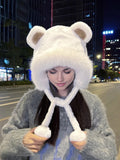 Popxstar A Winter Cute Bear Ear Warm Hat Women Plush  Beanie Hat Girls Windproof  Cap