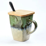 Popxstar  Retro Personality Square Cup Ceramic Large Capacity Mug With Spoon Coffee Cup Home Creative Couple Cup