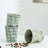 Popxstar  Japanese Handmade Rough Pottery Mugs Retro Plaid Fold Ceramics Coffee Cups Household Restaurant Milk Juice Cereal Breakfast Cups