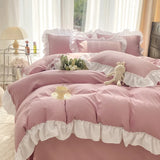 Chic Ruffle Lace Duvet Cover Set for Girl Yellow Princess Comforter Cover 3 Piece Bedding with Zipper Closure Soft Bedroom Decor