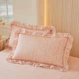 Popxstar  2pcs Flower Prints Ruffles Pure Cotton Pillowcases 48x74cm Sizes Cushion Cover for Bed Floral Style Pillowslip