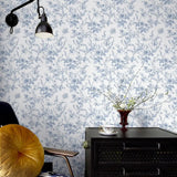 Popxstar Blue Floral Peel and Stick Wallpaper Vintage Blue White Self Adhesive Wallpaper Botanical Removable Contact Paper for Bedroom