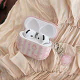 Popxstar  Lovely Pink Stripe Suitable Girl Wireless Bluetooth Earphone Case Protection Cover For Apple AirPods 1 2 3 4 Pro 2 Soft Shell