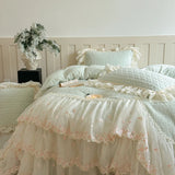 Popxstar  4Pcs French Princess Style Carved Velvet Warm Winter Bedding Set Double Layer Lace Duvet Cover Flat/Fitted Bed Sheet Pillowcases