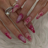 Popxstar 24Pcs Pink Almond False Nails Butterfly Ballet with French Design Wearable Fake Nails Simple Artificial Press on Nails Tips Art