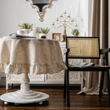 Popxstar Ruffle Round Tablecloth Cotton Flounces Trim Washable Table Cover for Holiday Dinner Party Banquet Kitchen Wedding Decoration