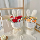 Popxstar  1PC Cotton Rope Artificial Roses Bouquet Handmade Rabbit Ear Knitted Plush Flower Bundle Valentine Mothers' Day Birthday Gifts