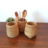 Popxstar  High Quality Hand-made Rattan Storage Box Pen Container Makeup Brush Storage Box Tea Ceremony Accessories storage baskets