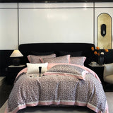 Popxstar  800TC Lyocell Cotton Soft Silky Luxury Bedding Set Leopard Print Wide Edge Duvet Cover Flat/Fitted Bed Sheet Pillowcases 4Pcs