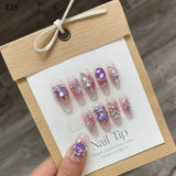 Popxstar 10Pcs Set Blue Handmade Press On Nails Snowflakes Ballet with Rhinestones False Nails Decoration Manicure Fake Nails Tips Art