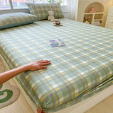 Popxstar 100% Cotton Elastic Bed Sheets Sets Plaid Print Fitted Sheet + 2pc Pillowcases Twin Full Queen King Cal-King Size Bed Cover