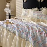 Popxstar  100% Long-Staple Cotton Bedding Set Gorgeous Floral Romantic Skirt Bed Sheet Set Pillowcase Queen King Double Size Bed Linen Set