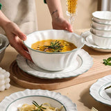 Popxstar  Sesame Glazed Lace Ceramic Plate Nordic Modern Relief Craft Dinner Set Plate and Dishes Fruit Salad Bowl Afternoon Tea Tableware