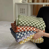 Popxstar Vintage Plaid Bath Towel Checkerboard Hand Towel Absorbent Face Bathroom Home Hotel Outdoor Comfortable Towels Kawaii