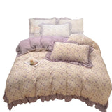 3/4Pcs Bedding Set Korean Country Style Purple Ruffle Duvet Cover Bed Sheets With Pillowcase Double Bed Linen Cotton Four-Season