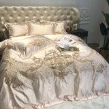 Popxstar  Royal Golden Embroidery European Palace Luxury Bedding Set Champagne Brocade Egyptian Cotton Duvet Cover Bed Sheet Pillowcases