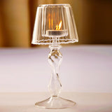 Popxstar  European Style Glass Desk Lamp Shaped Candle Holder High Legged Striped Candle Holder Wedding Home Creative Decoration