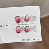 10pcs 3D Strawberry Bow Press on Nails Sweet Cute Square False Nails Flowers Pearl Stick on Nails Cat Eye French Fake Nail Art