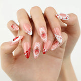 Popxstar 24pcs White Flower Fake Nail Tips Ins Yellow Pink Blush False Nails Wearable Full Cover European Almond Shaped Press on Nails