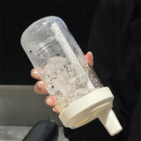 New Plastic Water Bottle For Girls With Straw Lid Bubble Milk Tea Plastic Cup Simple Outdoor School Straw Drinking Water Bottles