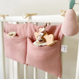 Popxstar Baby Crib Storage Bag Cotton Double Pouch Newborn Bed Headboard Organizer for Kids Baby Bedding Diaper Toys Bag