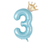 Popxstar  40inch Pastel Light Blue Pink Foil Number Balloon With Crown 1 2 3 4 5 6 Boy Girl Birthday Party Baby Shower Wedding Decoration