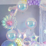 Popxstar  19Inch Foil Star Heart Round Balloons Transparent Iridescent Balloons for Mermaid Theme Birthday Disco Party Wedding Decorations