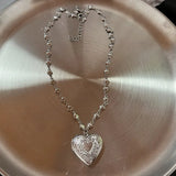 Popxstar Forever Love Heart Shape Pendant Women Necklace Metal Heart Epoxy Resin Beads Charm Beaded Link Chain Girls Necklace Jewelry