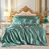 Popxstar High-end Blending Natural Mulberry Silk Bedding Set Luxury Satin Silky Queen Size Duvet Cover Set with Sheets King Size Bed Set