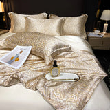 Natural Silk Bedlinens Bedding Set Nordic Flower Printed Duvet Cover Set Couple Double King Queen Size Soft Bed Sheet Pillowcase