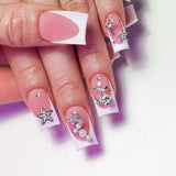 Popxstar 24Pcs Short Ballet False Nails with Bow Design White French Press on Nails Wearable Square Head Full Cover Fake Nail Manicure