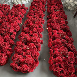 Popxstar Artificial Red Rose Green Plants Flower Row Long Runner Wedding Backdrop Decor Floral Arrangement Party Props Table Centerpiece