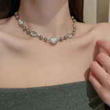 Popxstar Silver Color Y2K Pendant Necklaces Fashion Cross Shiny Zircon Crystal Heart Drop Necklace for Women Asymmetrical Jewelry Gifts