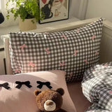 Popxstar  Plaid Bow Knot Pillow Cover Korean Y2k Fashions Girlish Heart Blackpink Room Decor Sleeping Pillow Cover Bedroom Decoration Gift