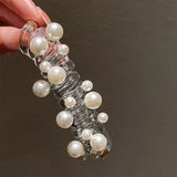 Popxstar Vintage Faux Pearl Decorative Telephone Line Shaped Hair Loop Elastic Hair Tie For Women And daily use Wear