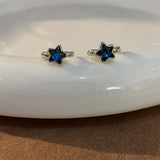 Popxstar Y2K Trendy Cute Sweet Blue Star Hoop Earrings For Women Girls Simple New Fashion Vintage Earrings Aesthetic Jewelry Gift