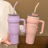 Large-capacity Water Cup, Autumn and Winter Insulated Cup, Men's Simple Office Straw Cup, Women's 304 Stainless Steel Ice Cup