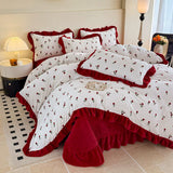 French Winter Thickened Milk Fleece 4pcs Bedding Sets Flower Warm Quilt Cover Bedspread for Women Bedroom