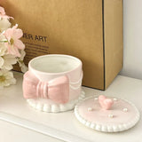 popxstar Creative Bow Ceramic Pearl Jewelry Box Cute Painted Tabletop Trinket Holiday Gift Girl Cosmetics Storage Jar Home Decoration New