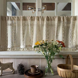 White Tassel Cotton Thread Weaving Window Curtain Lattice Hollowing Out Short Curtain Decor  Room Hotel Atmosphere Curtain