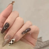 Popxstar 24Pcs/Box Gradient Long Ballet France Press on Nail Ink Chinese Style False Nails Rose Girls Full Cover Fake Nail Piece Finished